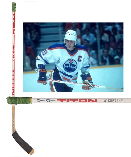Wayne Gretzkys 1984-85 Edmonton Oilers Signed Titan Game-Used Stick