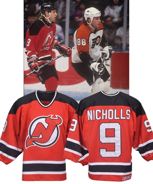 Bernie Nicholls 1993-94 New Jersey Devils Game-Worn Jersey with His Signed LOA - From Milestone 400th Goal, 600th Assist and 1000th Point Season - Photo-Matched!