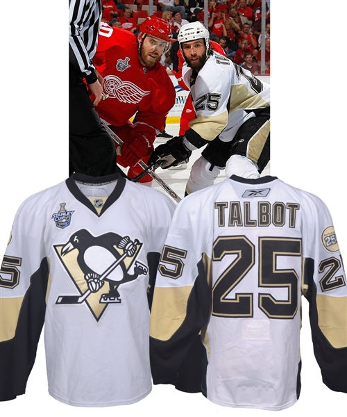 Maxime Talbots 2007-08 Pittsburgh Penguins Game-Worn Stanley Cup Finals Jersey with Team LOA - Team Repairs! - Photo-Matched!