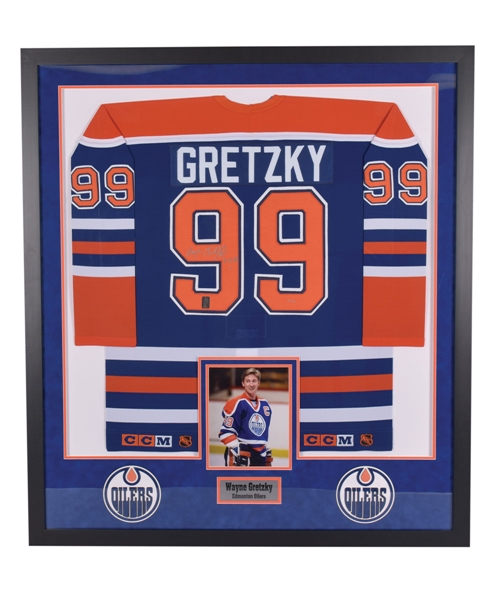 Wayne Gretzky Signed Edmonton Oilers "11/22/99" Limited-Edition Jersey #15/99 Framed Display (42" x 47") with WGA COA