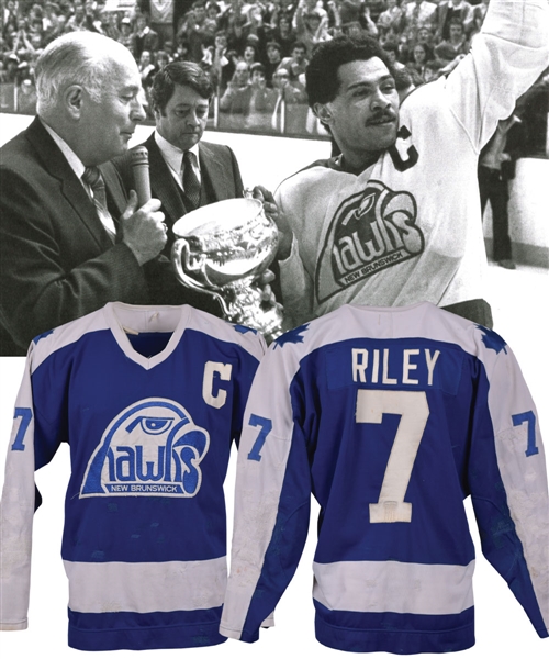 Bill Rileys 1981-82 AHL New Brunswick Hawks Game-Worn Captains Jersey - 130+ Team Repairs! - Calder Cup Championship Season!