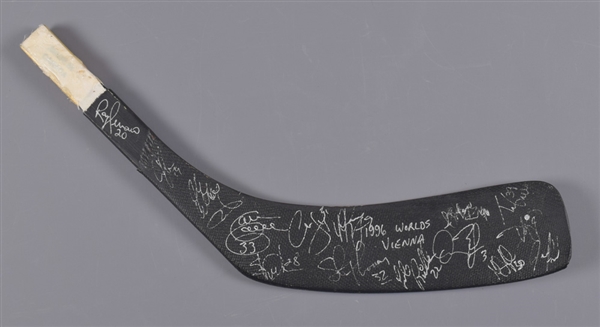 Garry Galleys Team Canada 1996 World Championships Signed Game-Worn Helmet and Team-Signed Stick Blade