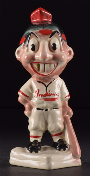 1948 Stanford Pottery Cleveland Indians Chief Wahoo Gold Tooth Bank (8") 