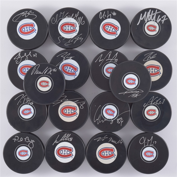 Montreal Canadiens Modern Stars Signed Puck Collection of 18 Including Plekanec, Desharnais and Galchenyuk with LOA