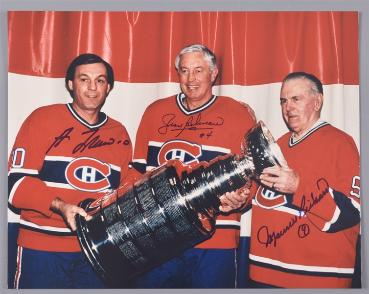 Montreal Canadiens Legends Maurice Richard, Jean Beliveau and Guy Lafleur Triple-Signed Photo with LOA (11" x 14") 