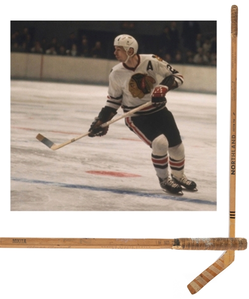 Stan Mikitas Mid-to-Late-1960s Chicago Black Hawks Northland "Banana Hook" Game-Used Stick From Pierre Pilotes Personal Collection with Family LOA