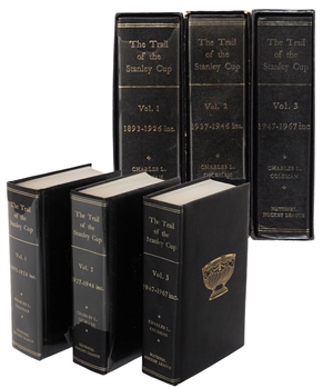 Pierre Pilotes "The Trail of the Stanley Cup" Leather-Bound Three-Volume Book Set From His Personal Collection with Family LOA