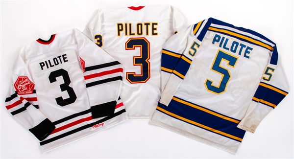 Pierre Pilotes NHL Alumni Game-Worn Jersey Collection of 3 Including NHL Oldtimers, Chicago Labatts Original Six and Zellers Masters of Hockey From His Personal Collection with Pilote Family LOA