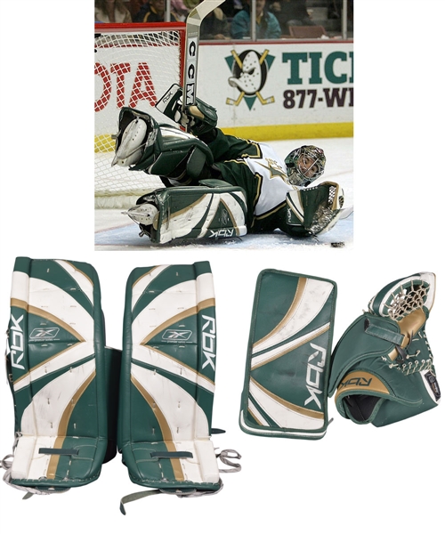 Marty Turcos 2005-06 Dallas Stars Game-Used Pads, Blocker and Glove with 5 Additional Game-Used Gloves