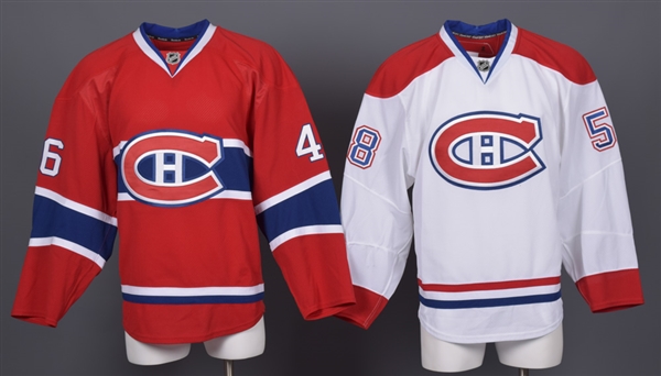 Sven Andrighetto’s and Matt Lashoff’s 2014-15 Montreal Canadiens Game-Issued Home and Away Jerseys with Team LOAs