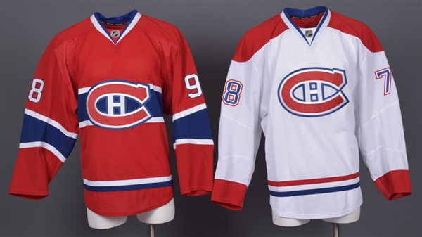 Joe Finleys and Riley Braces 2014-15 Montreal Canadiens Game-Issued Home and Away Jerseys with Team LOAs