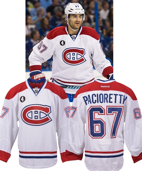 Max Paciorettys 2014-15 Montreal Canadiens Game-Issued Playoffs Jersey with Team LOA - Beliveau Memorial Patch!