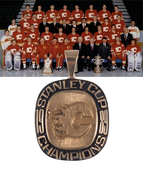 Rick Wamsleys 1988-89 Calgary Flames Stanley Cup Championship 10K Gold Pendant with His Signed LOA