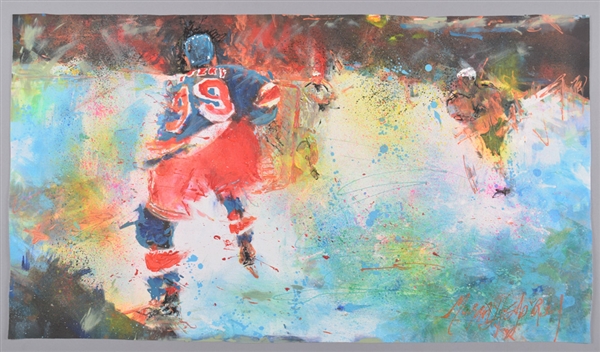 Wayne Gretzky New York Rangers “Broadway Game Action” Original Painting on Canvas by Renowned Artist Murray Henderson (20” x 35”) 