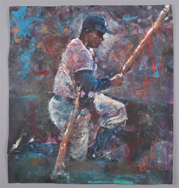 Jackie Robinson Brooklyn Dodgers Original Painting on Canvas by Renowned Artist Murray Henderson (22” x 24”) 