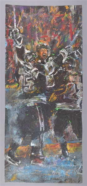 Wayne Gretzky Los Angeles Kings 1993 Western Conference Finals "Game 7 Winning Goal Celebration” Original Painting on Canvas by Renowned Artist Murray Henderson (18” x 40 ½”) 