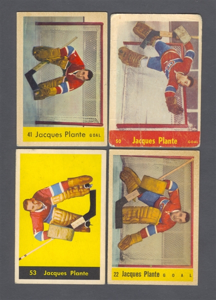 Jacques Plante 1955-73 Parkhurst and Other Brands Hockey Card Collection of 9 with 1955-56 Rookie Card