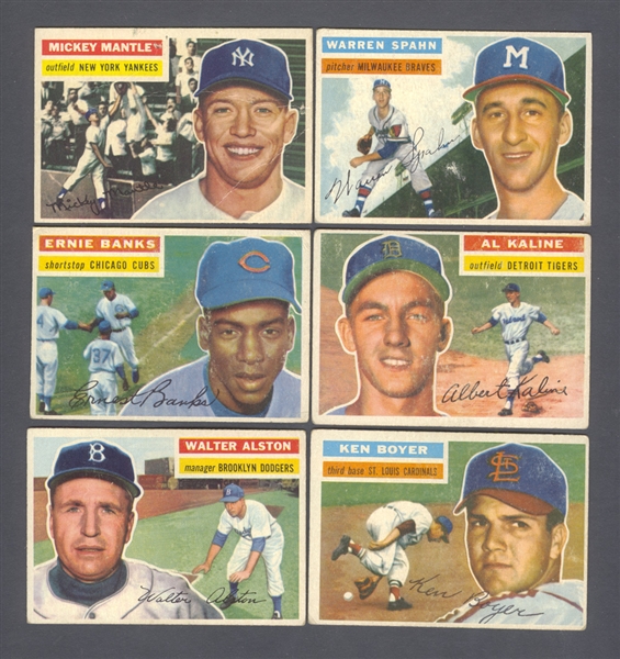 1956 Topps Baseball Card Collection of 15 with Mickey Mantle and Stars