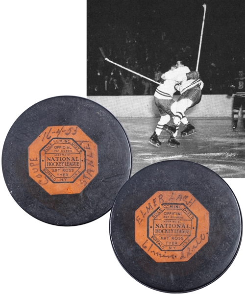 April 16th 1953 Stanley Cup Finals Art Ross Game Puck with Great Provenance - Montreal Canadiens vs Boston Bruins