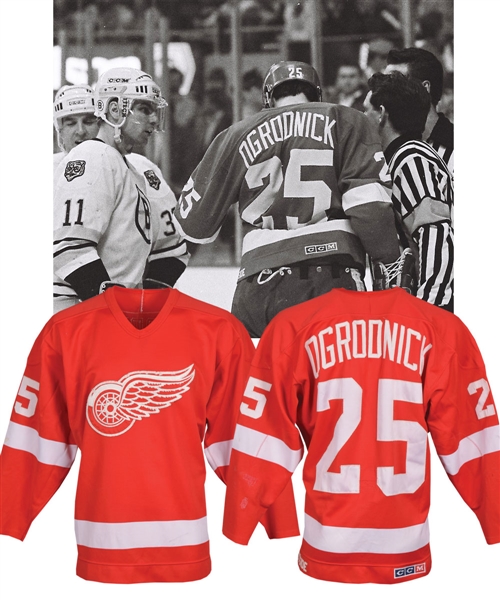 John Ogrodnicks 1986-87 Detroit Red Wings Game-Worn Jersey - Team Repairs! - Photo-Matched!