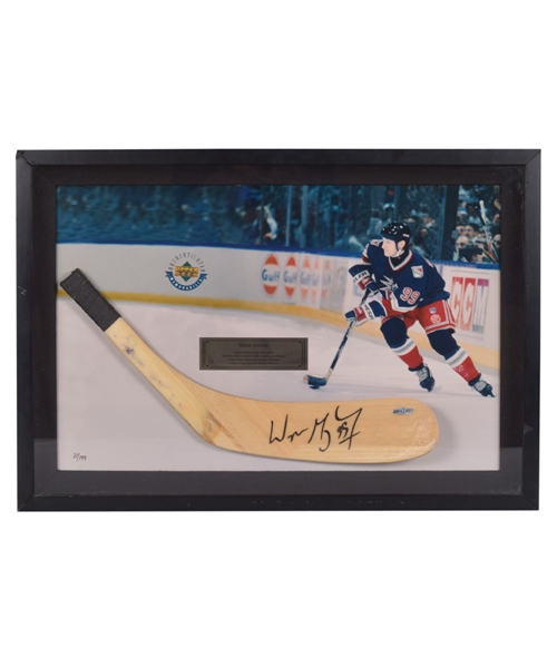 Wayne Gretzky 1997-98 New York Rangers Signed Hockey Stick Blade Limited-Edition Framed Display #21/199 with UDA COA (16 ½” x 23 ¾”)