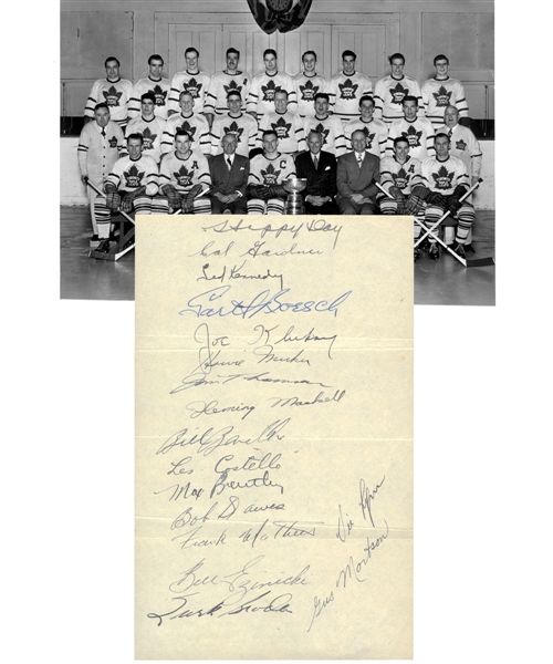 Toronto Maple Leafs 1948-49 Stanley Cup Champions Team-Signed Sheet by 17 with 4 Deceased HOFers and Barilko with LOA
