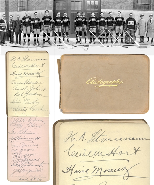 Montreal Canadiens 1928-29 Team-Signed Booklet Featuring Deceased HOFers Howie Morenz, Aurele Joliat, Herb Gardiner, Sylvio Mantha and George Hainsworth