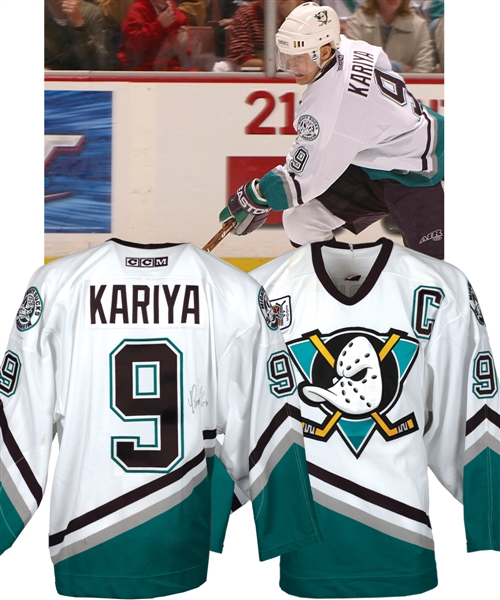 Paul Kariyas 2002-03 Anaheim Mighty Ducks Signed "Hockey Fights Cancer" Game-Worn Captains Jersey with LOA
