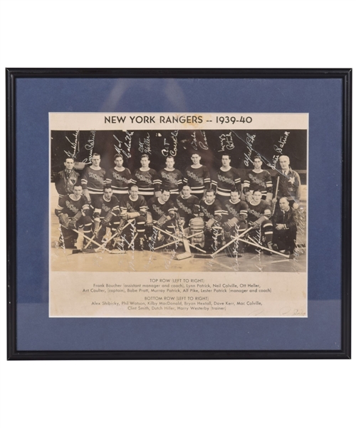 New York Rangers 1939-40 Stanley Cup Champions Team-Signed Framed Photo by 18 Including 8 Deceased HOFers
