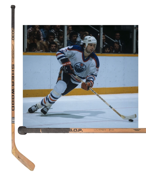 Paul Coffeys Early-to-Mid-1980s Edmonton Oilers Sher-Wood Game-Used Stick with His Signed LOA