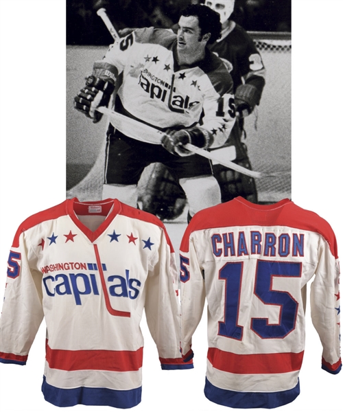 Guy Charrons Mid-to-Late-1970s Washington Capitals Game-Worn Jersey - Team Repairs!