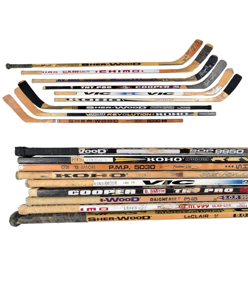 Game-Used, Signed and Game-Issued Stick Collection of 15 from J.J. Daigneaults Personal Collection with His Signed LOA