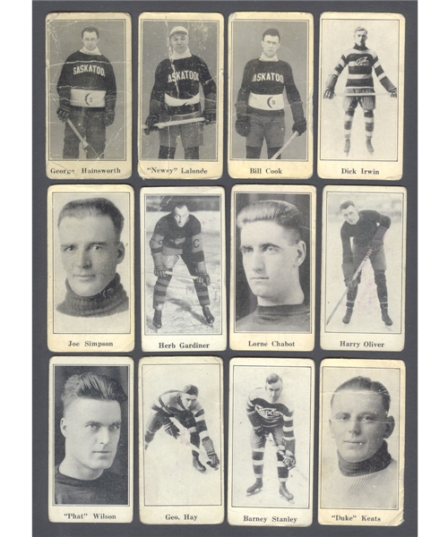 1924-26 Paulins Candy V128 Hockey Near Complete Set (57/70) Including HOFers Irvin, Hay, Stanley, Cook, Lalonde, Hainsworth, Simpson, Gardiner and Oliver
