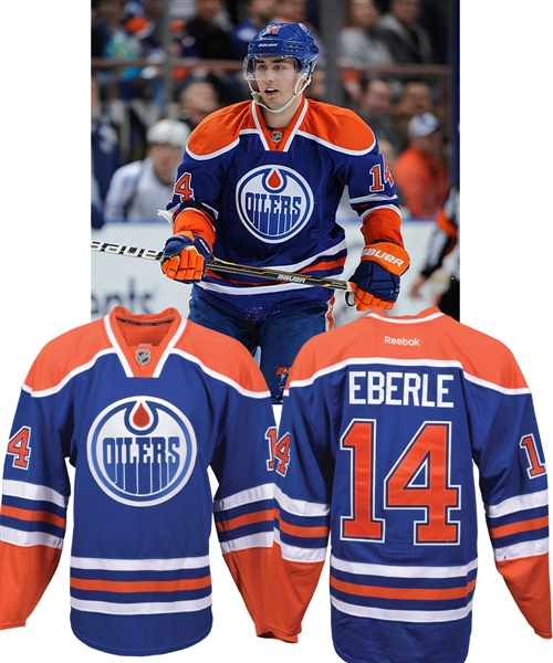 Jordan Eberles 2011-12 Edmonton Oilers Game-Worn Retro Jersey with Team LOA 