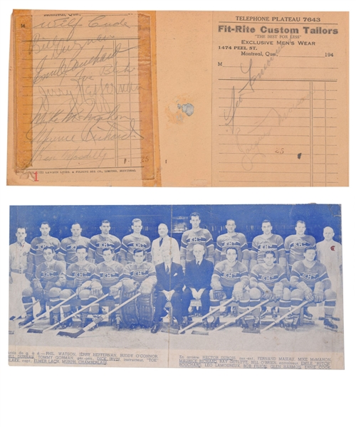 Montreal Canadiens 1943-44 Stanley Cup Champions Team-Signed Sheet by 9 Including Deceased HOFers Bill Durnan, Toe Blake and Maurice Richard