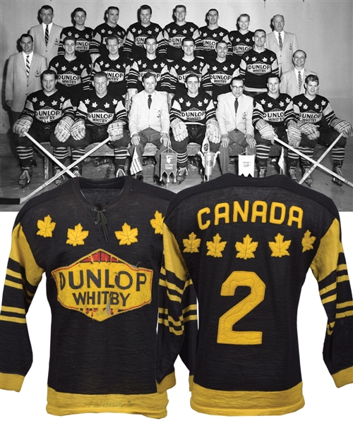 Edward Redmonds 1958 World Championships Whitby Dunlops Team Canada Game-Worn Wool Jersey - Team Repairs! - World Champions!