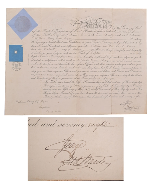 Lord Stanley Signed 1878 Military Commission Document