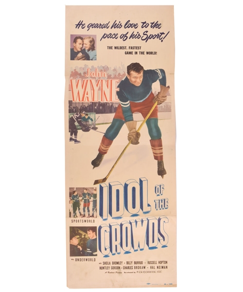 "Idol of the Crowds" 1948 Hockey Movie Poster Featuring John Wayne (14" x 36")