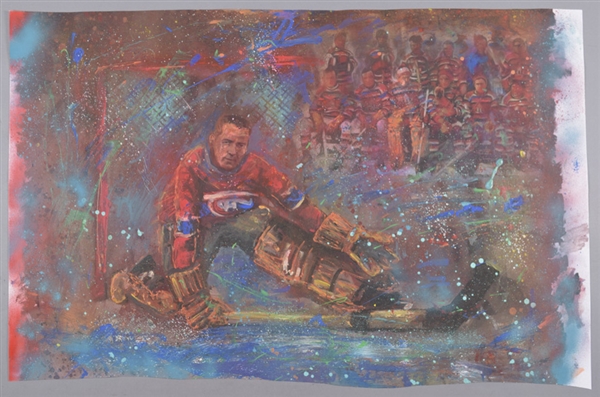 Georges Vezina Montreal Canadiens “The Immortal Keeper” Original Painting on Canvas by Renowned Artist Murray Henderson (27 ½” x 42”) 