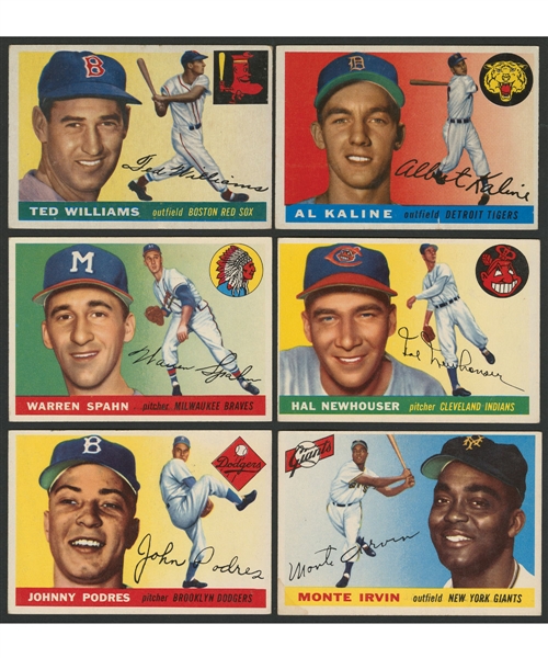 1955 Topps Baseball Collection of 76 Cards Including HOFers Williams, Kaline, Newhouser, Spahn and Irvin