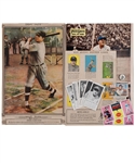 Babe Ruth Memorabilia Collection Including 1928 "La Presse" NY Yankees Picture, 1934 Quaker Oats Pin, 1954 Topps Scoop #41 Card and 1966 Comic Book Foldees #12 Cards (2)