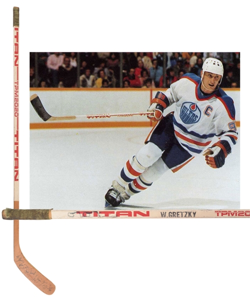 Wayne Gretzkys 1985-86 Edmonton Oilers Signed Titan TPM Game-Used Stick with LOA - From Shawn Chaulk Collection