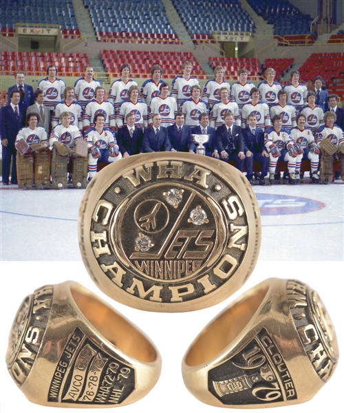 Marc Cloutiers 1978-79 Winnipeg Jets Avco Cup Championship 10K Gold and Diamond Ring with Presentation Box