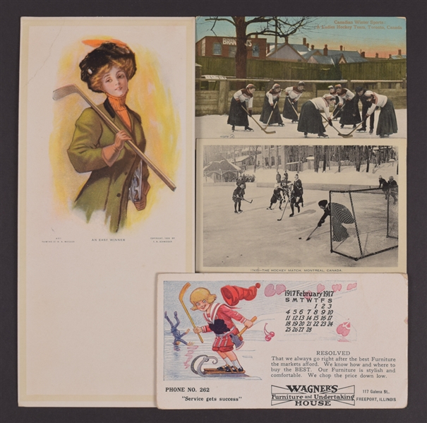 Vintage 1900s-1940s Women in Hockey Postcard, Photo & Other Item Collection of 19