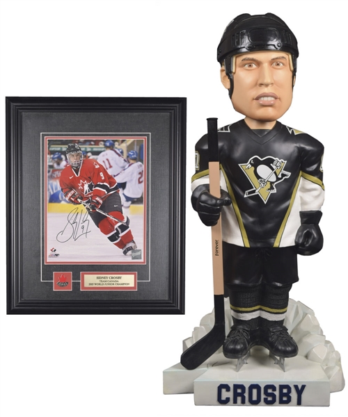 Sidney Crosby Pittsburgh Penguins Huge Limited-Edition Nodder/Bobble Head #20/100 (36") and Signed 2005 Team Canada Framed Photo with COA