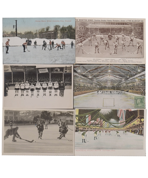 Vintage 1900s-1960s Hockey Postcard Collection of 50 Featuring Rinks and Teams from Around the World