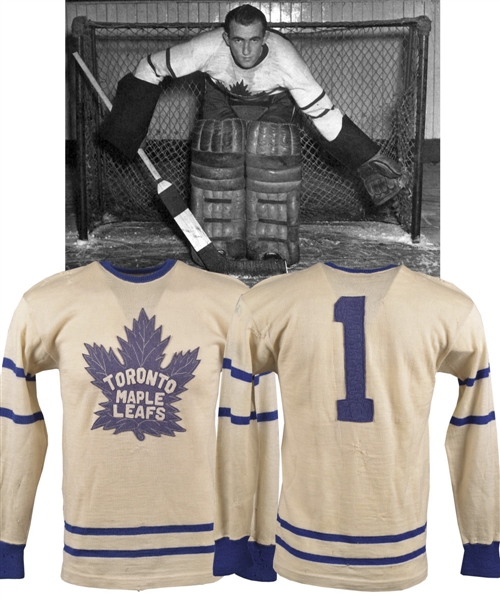 Frank McCools Circa 1945 Toronto Maple Leafs Game-Worn Wool Jersey with Family LOA - 25+ Team Repairs!