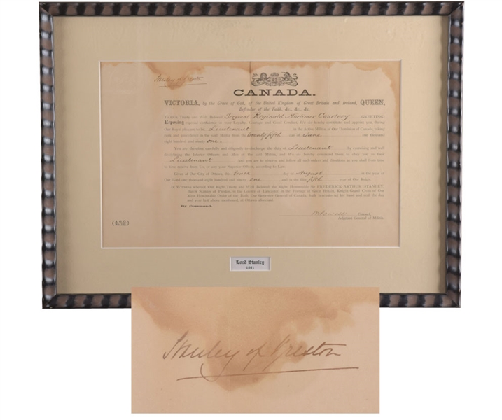 Lord Stanley Signed 1891 Dominion of Canada Framed Document with "Stanley of Preston" Signature (15 ½” x 21”) 