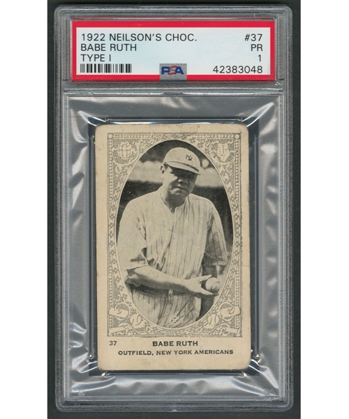 1922 Neilsons Chocolate Type 1 V-61 Baseball Card #37 HOFer Babe Ruth - Graded PSA 1