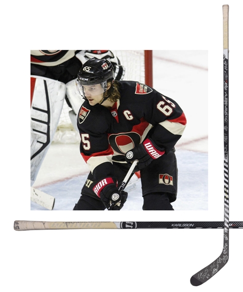 Erik Karlssons 2014-15 Ottawa Senators Warrior Team-Signed Game-Used Stick - James Norris Trophy Season!